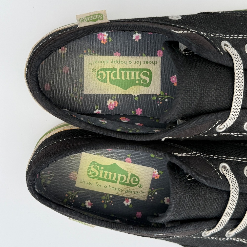 Vintage Simple Shoes WM 9 Black Canvas Low Top Skater Sneaker Y2K Grunge Granola - Picture 9 of 9
